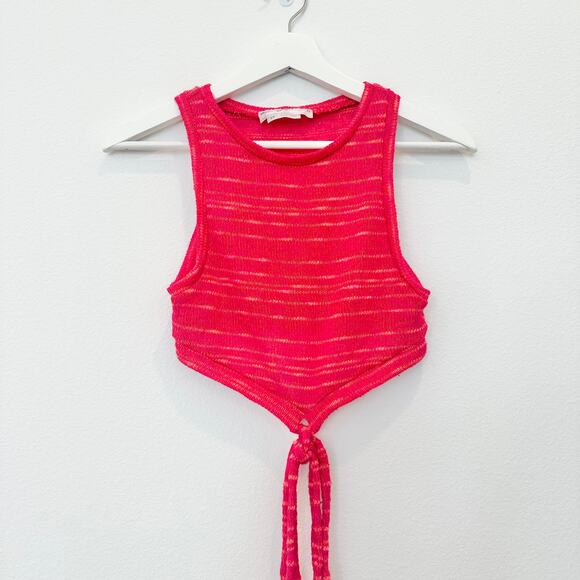 Urban Outfitters Urban Renewal Remnants pink crochet knit reworked tie-back top - Picture 2 of 4